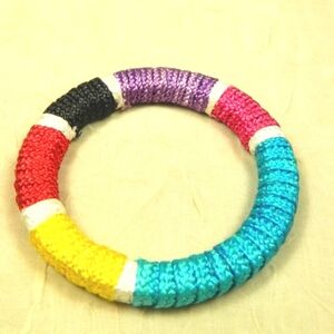 1980s Retro Multicolor Yarn Wrapped Bangle Bracelet Bold Color Block Vintage EUC